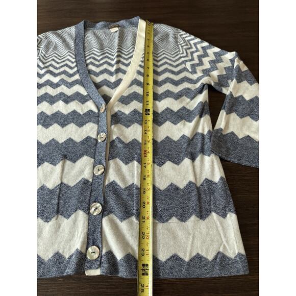 Zig Zag Cardigan Sweater Cotton Cashmere Blue White Zoe Couture M - Picture 6 of 9